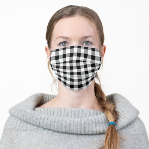 Black and White Buffalo Plaid Check Pattern Adult Cloth Face Mask