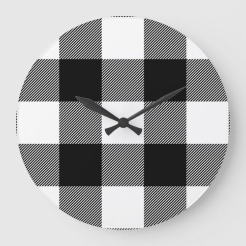 black and white buffalo plaid checked large clock