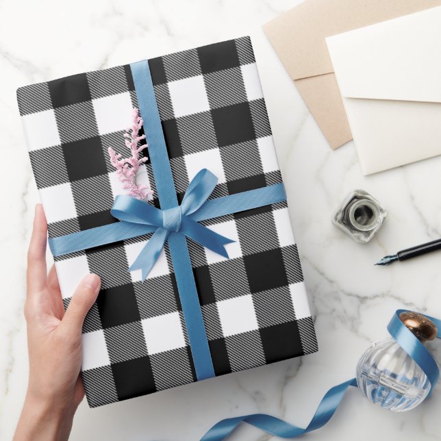 Black and White Buffalo Plaid, Checkered Wrapping Paper (Gifting)