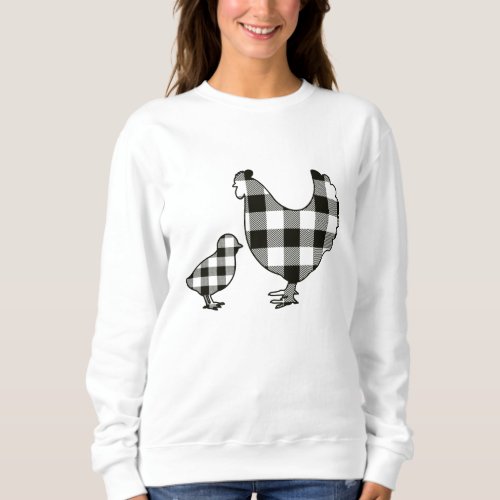 Black and White Buffalo Plaid Chickens Sweatshirt