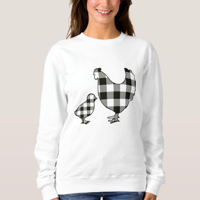 Black and White Buffalo Plaid Chickens Sweatshirt (Front)