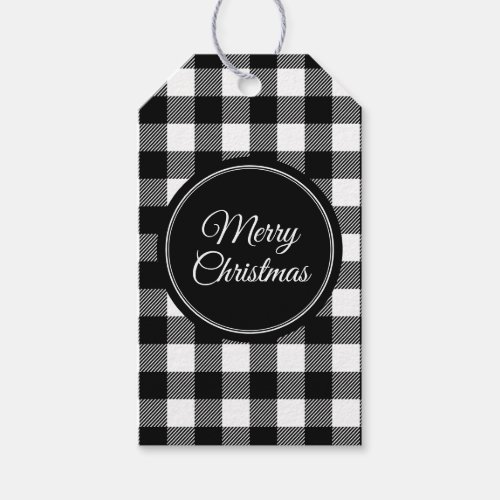 Black and White Buffalo Plaid Christmas Gift Tags