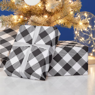 Black and White Buffalo Plaid Christmas Holiday Wrapping Paper