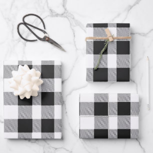 Black and White Buffalo Plaid Christmas  Wrapping Paper Sheets