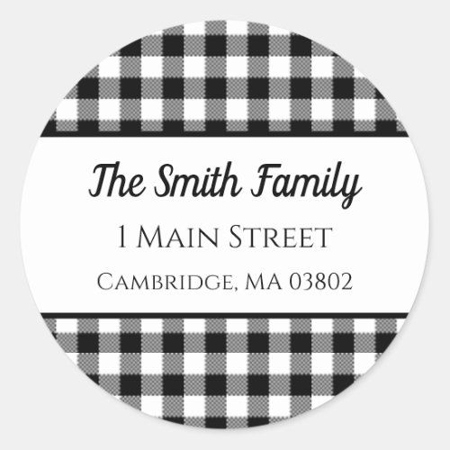 Black and White Buffalo Plaid Classic Round Sticker