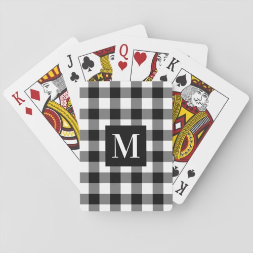 Black and White Buffalo Plaid Custom Monogram Poker Cards