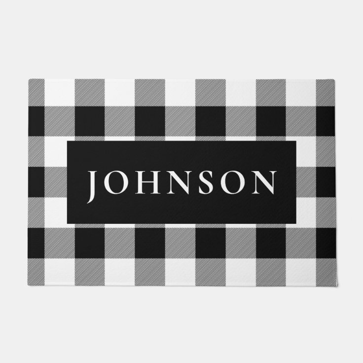 Black and White Buffalo Plaid Doormat Zazzle