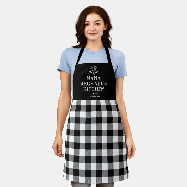 Black and White Buffalo Plaid Farmhouse Custom  Apron (Worn)