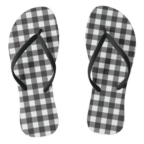 Black and White Buffalo Plaid Flip Flops