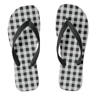 Black and White Buffalo Plaid Flip Flops