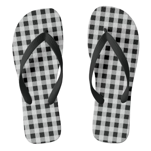 Black and White Buffalo Plaid Flip Flops (Footbed)