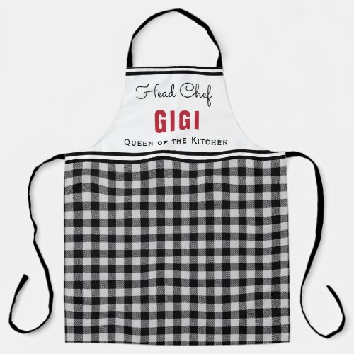 Black and White Buffalo Plaid Gigi Personalized Apron