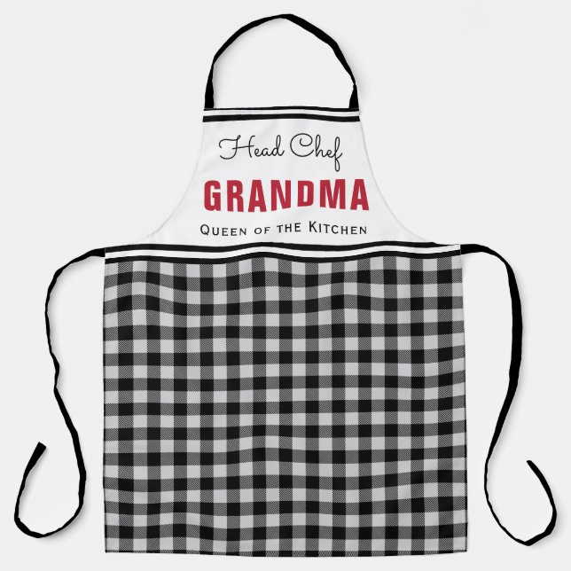 Black and White Buffalo Plaid Grandma Personalized Apron (Front)