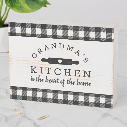 Black and White Buffalo Plaid Grandmas Kitchen Wooden Box Sign