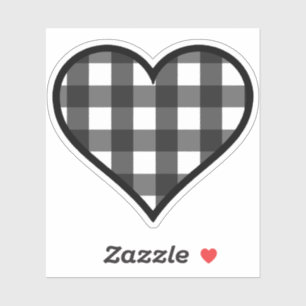 Black and White Buffalo Plaid Heart Sticker
