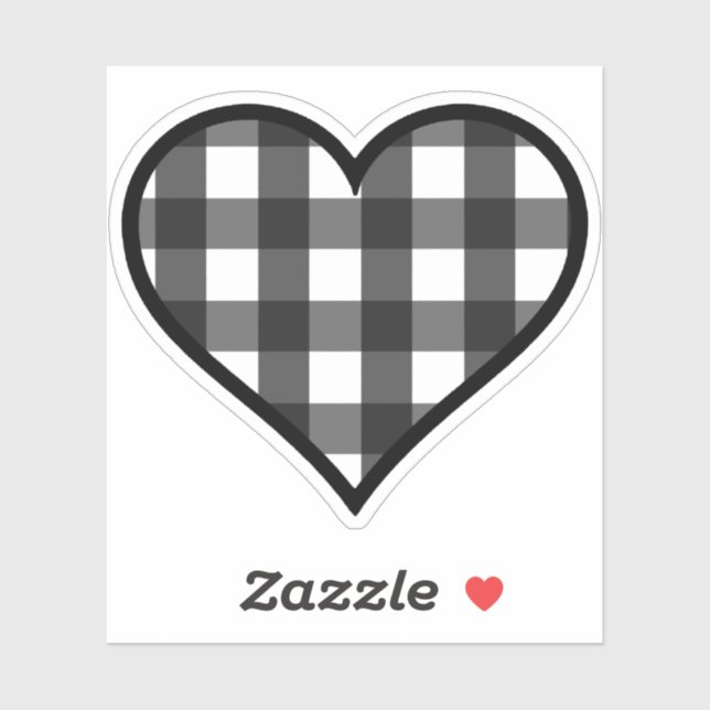 Black and White Buffalo Plaid Heart Sticker (Sheet)
