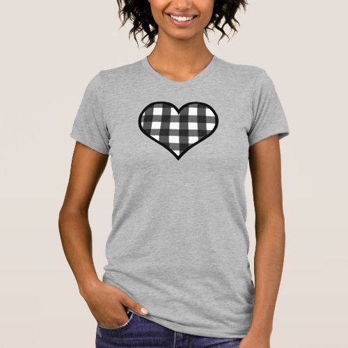 Black and White Buffalo Plaid Heart T_Shirt