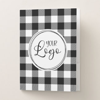 Black and White Buffalo Plaid Logo Pocket Folder