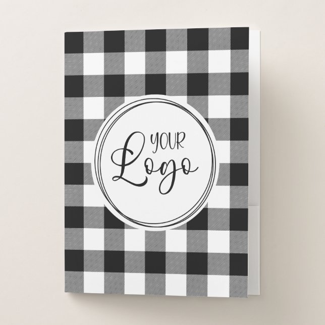 Black and White Buffalo Plaid Logo Pocket Folder (Front)