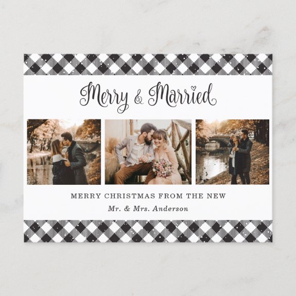 Black and White Buffalo Plaid Merry and Married
