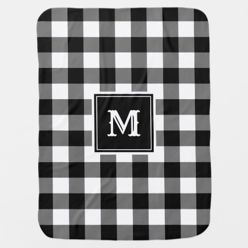 Black and White Buffalo Plaid Monogram Baby Blanket