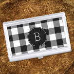 Black and White Buffalo Plaid Monogram Business Card Case<br><div class="desc">Simple black and white buffalo plaid pattern with a black and white single letter monogram.
If all you want is the pattern,  you can delete the monogram elements.
The white background color is customizable.
The buffalo plaid is a seamless tile,  making the size of the pattern customizable.</div>
