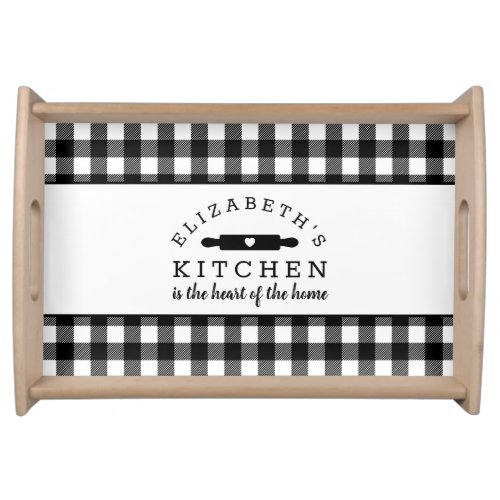 Black and White Buffalo Plaid Monogram Kitchen  Serving Tray