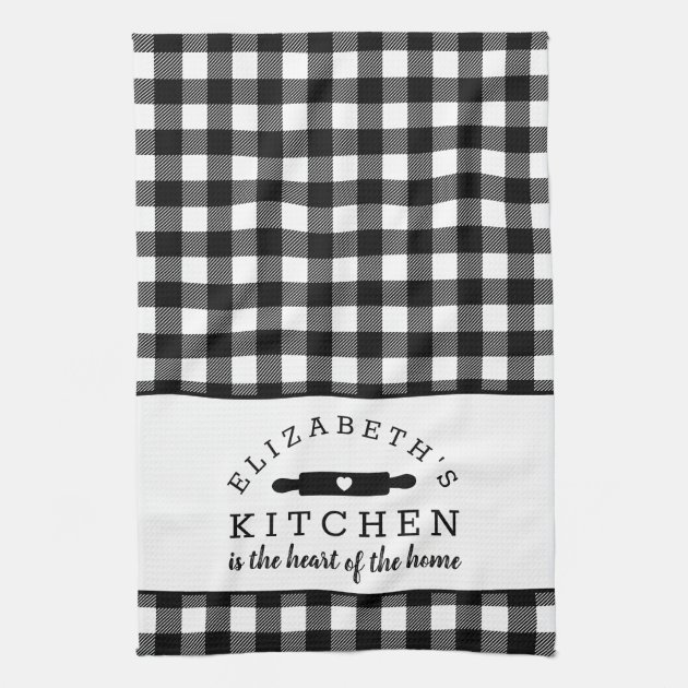 Black and White Buffalo Plaid Monogram Kitchen Towel Zazzle