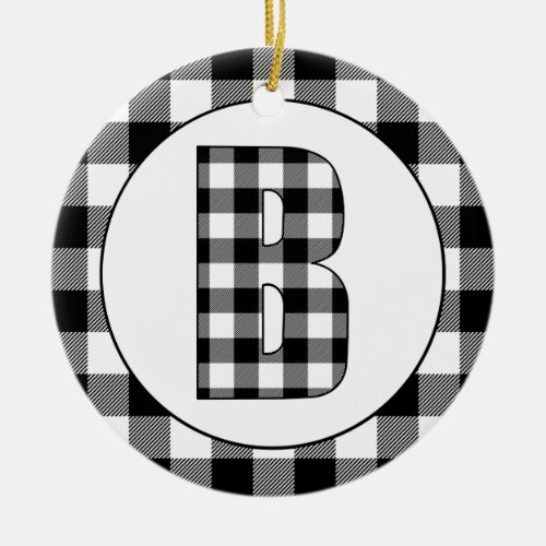Black and White Buffalo Plaid Monogram Letter B Ceramic Ornament