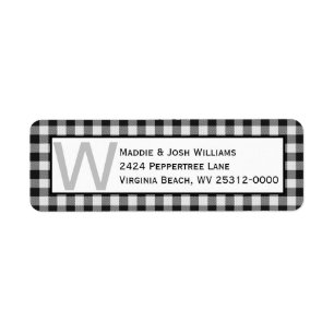 Black and White Buffalo Plaid Monogrammed Address Label