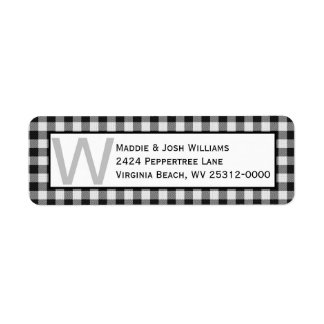 Black and White Buffalo Plaid Monogrammed Address Label