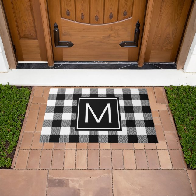 Black and White Buffalo Plaid Monogrammed Doormat (Outdoor)