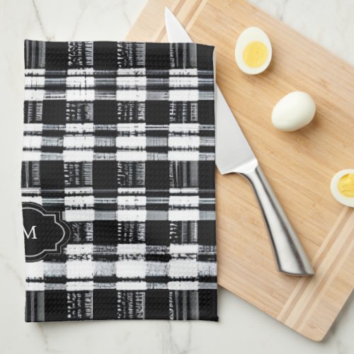 Black and white buffalo plaid monogrammed kitchen towel