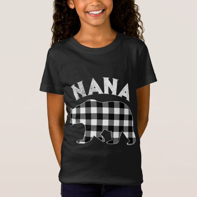 Black And White Buffalo Plaid Nana Bear Christmas  T-Shirt (Front)