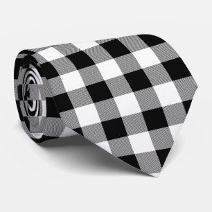 Black And White Buffalo Plaid Neck Tie
