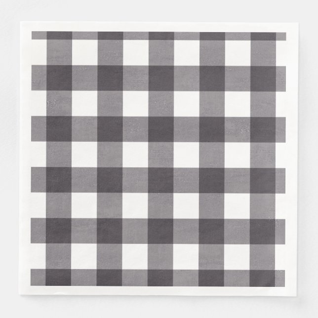 Black And White Buffalo Plaid Paper Dinner Napkins (Front)
