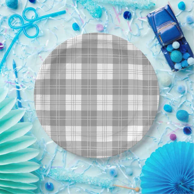 Black and White Buffalo Plaid Paper Plates (Party)