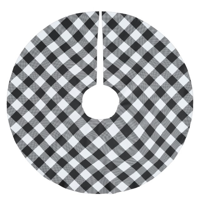 Black and White Buffalo Plaid Patter Brushed Polyester Tree Skirt (Front)