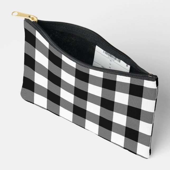 Black And White Buffalo Plaid Pattern Accessory Pouch (Open)