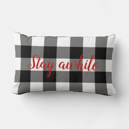 black and white buffalo plaid pattern lumbar pillow