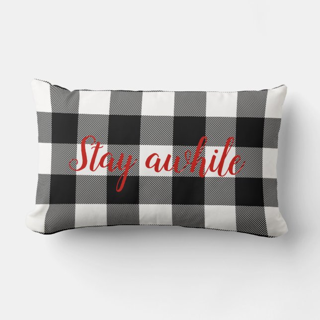 black and white buffalo plaid pattern lumbar pillow (Front)