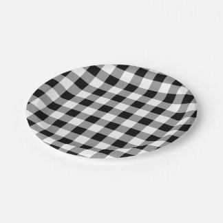 Black and White Buffalo Plaid Pattern Paper Plates