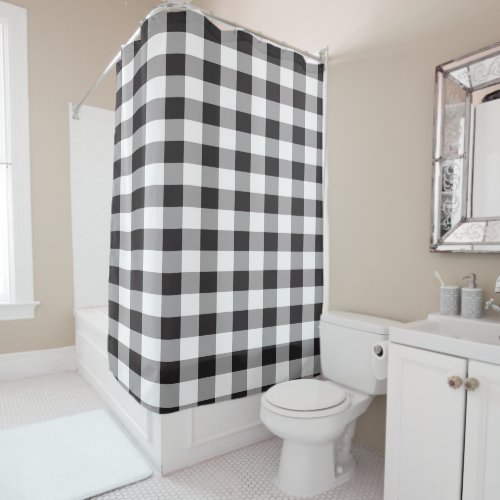 Black and White Buffalo Plaid Pattern Shower Curtain