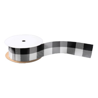 Black and White Buffalo Plaid Patterned Satin Ribbon