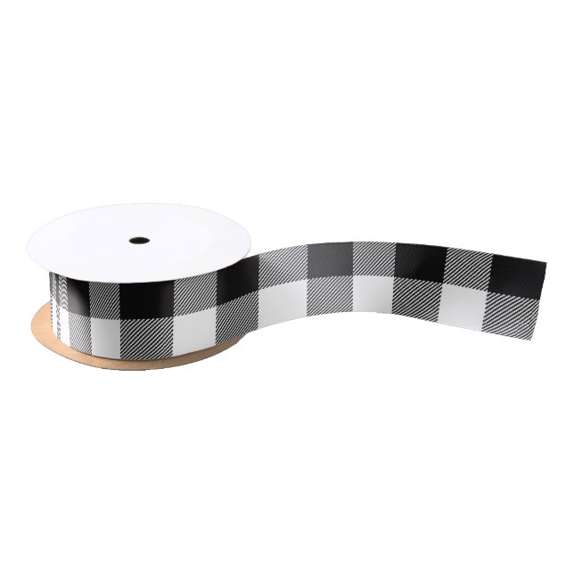 Black and White Buffalo Plaid Patterned Satin Ribbon (Spool)