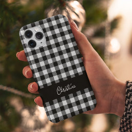 Black and White Buffalo Plaid Personalized Case-Mate iPhone 14 Case