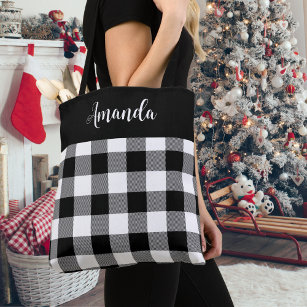 Personalized Black & White Checkered Tote