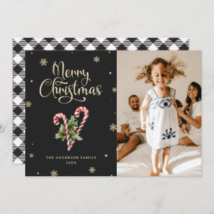 Black and White Buffalo Plaid Photo Christmas Holiday Card