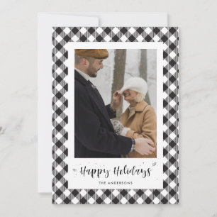 Black and White Buffalo Plaid Photo Holiday Cards