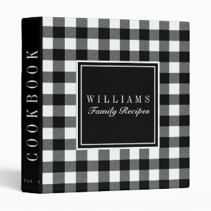 Black and White Buffalo Plaid Recipe Cookbook 3 Ring Binder